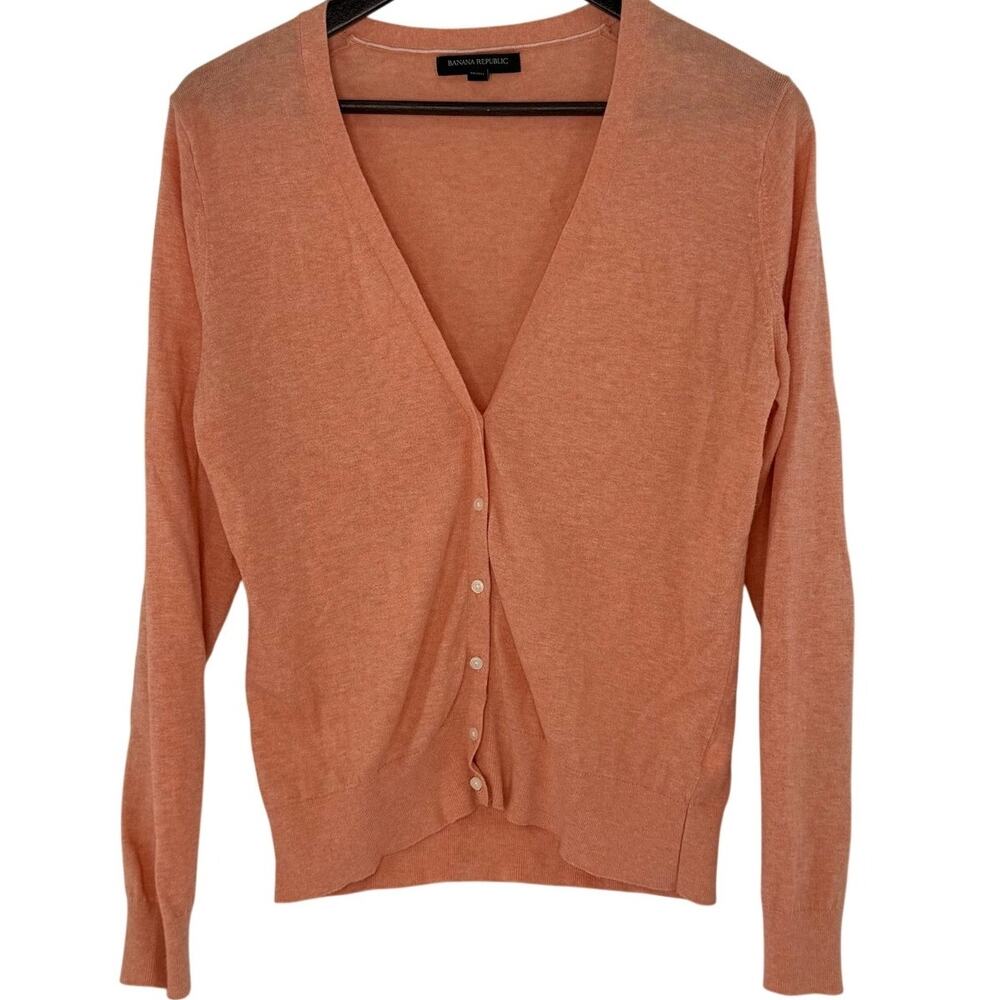 Banana Republic Coral V Neck Button Cardigan Womens Large Cotton Blend Preppy